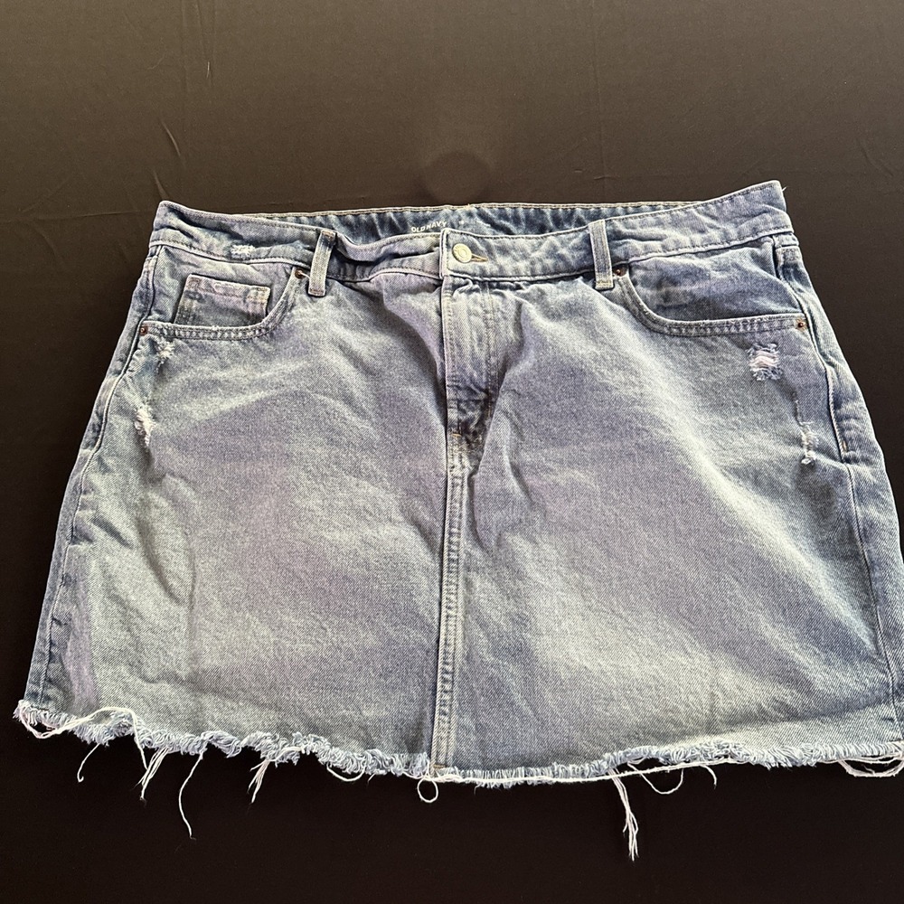 Old Navy Denim Mini Skirt Size 18 Distressed Raw Hem High Rise Blue Jean Skirt